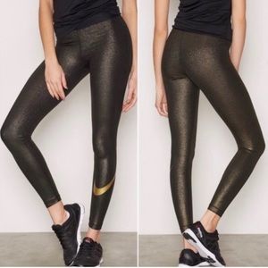 Nike Pro Leggings Black and Gold Shimmer Metallic S